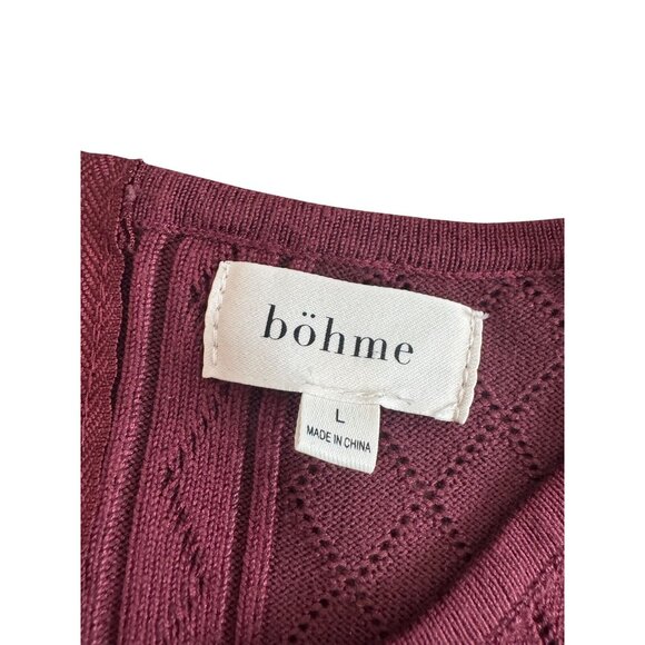 Bohme Knit Textured Burgundy Dress With Ruffle Trim & Puff Sleeves .Size L - Picture 5 of 10